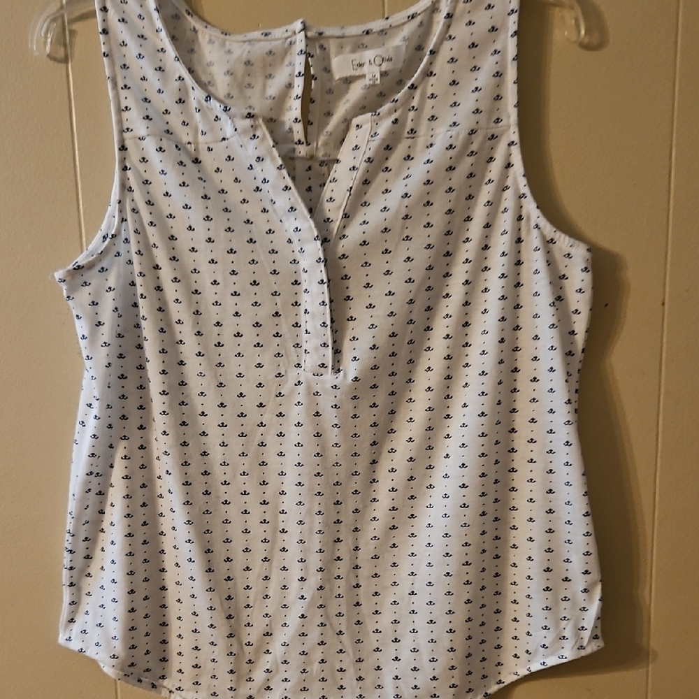 Eden & Olivia Black And White Anchor Pattern Sleeveless Blouse.